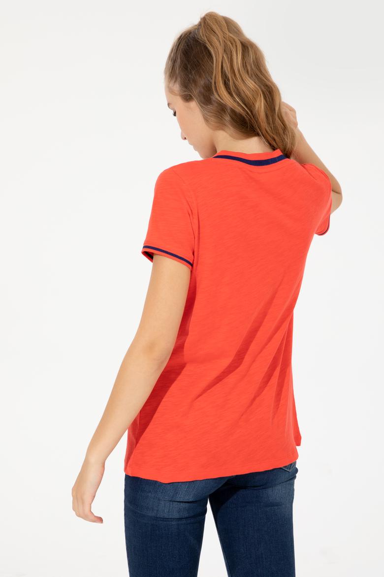 Kadın Kırmızı V Yaka Tişört - 50252262028