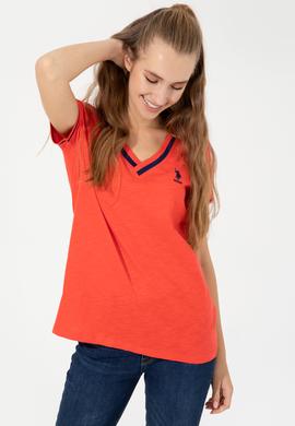 Kadın Kırmızı V Yaka Tişört - 50252262028