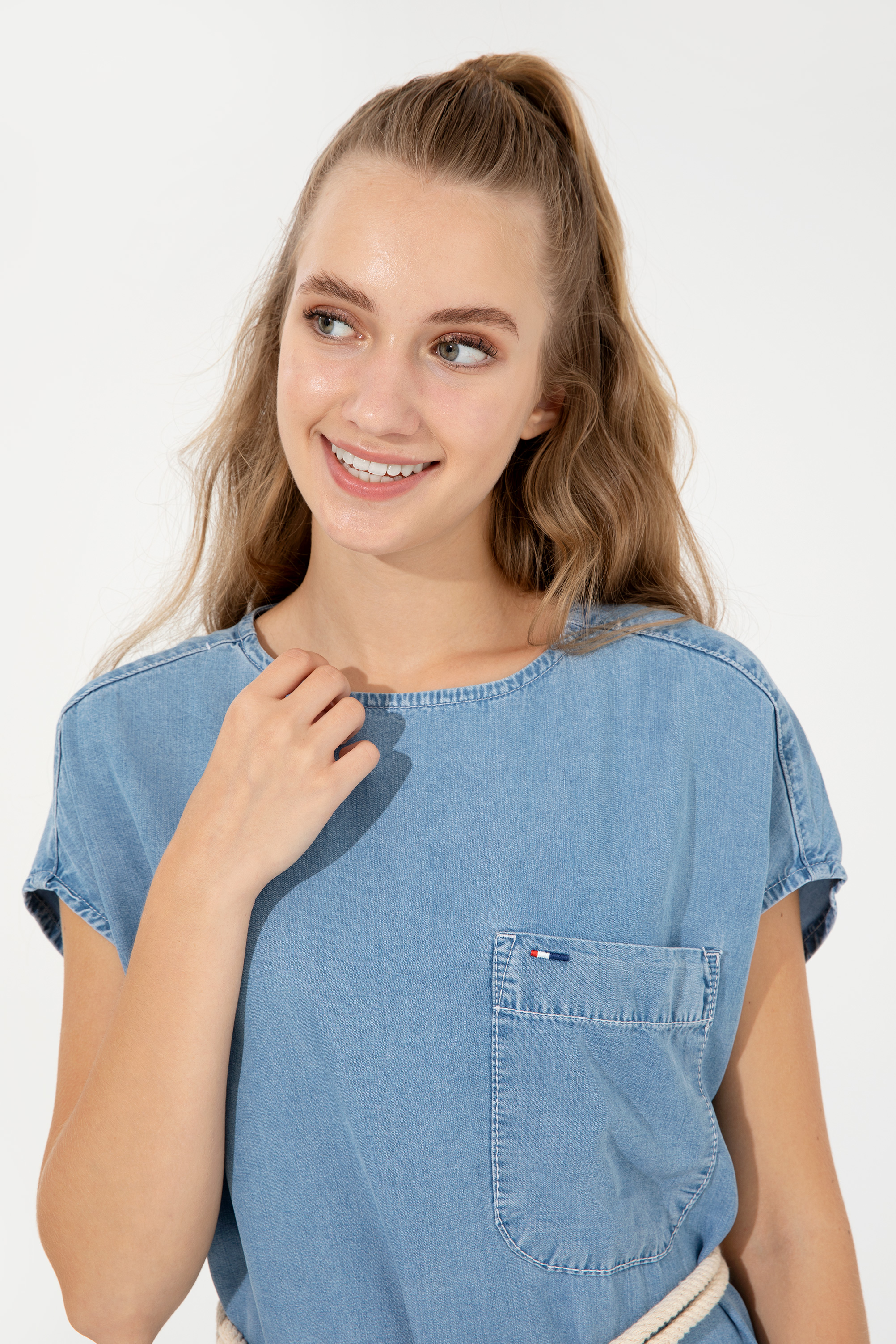 Kadın Mavi Denim Elbise - Image 4
