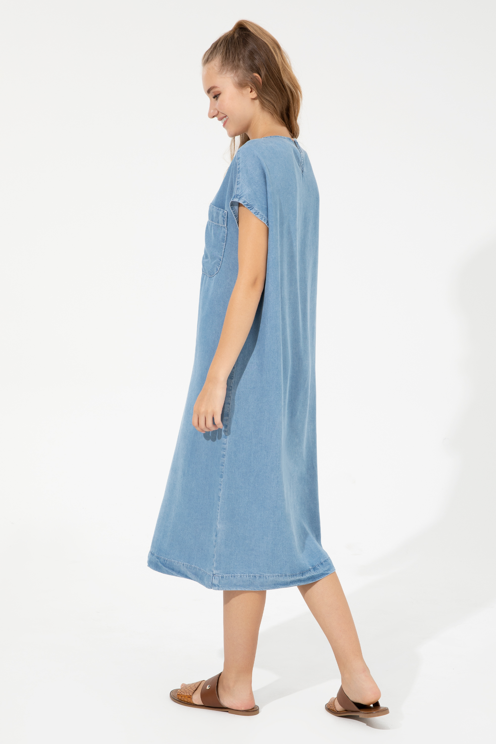 Kadın Mavi Denim Elbise - Image 5