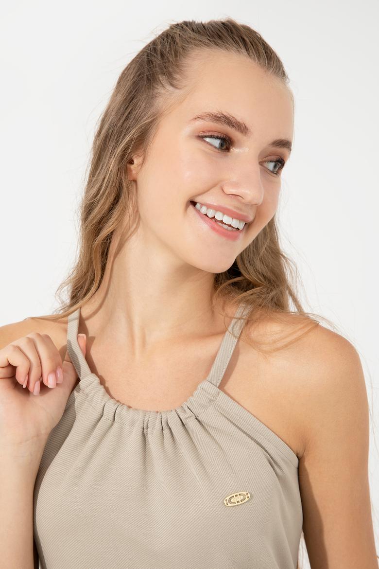 Kadın Haki Bisiklet Yaka Örme Elbise - 50248555007