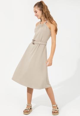 Kadın Haki Bisiklet Yaka Örme Elbise - 50248555007