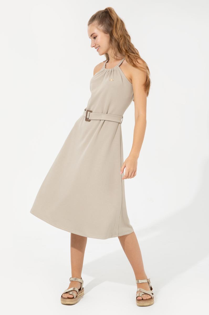 Kadın Haki Bisiklet Yaka Örme Elbise