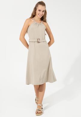 Kadın Haki Bisiklet Yaka Örme Elbise - 50248555007