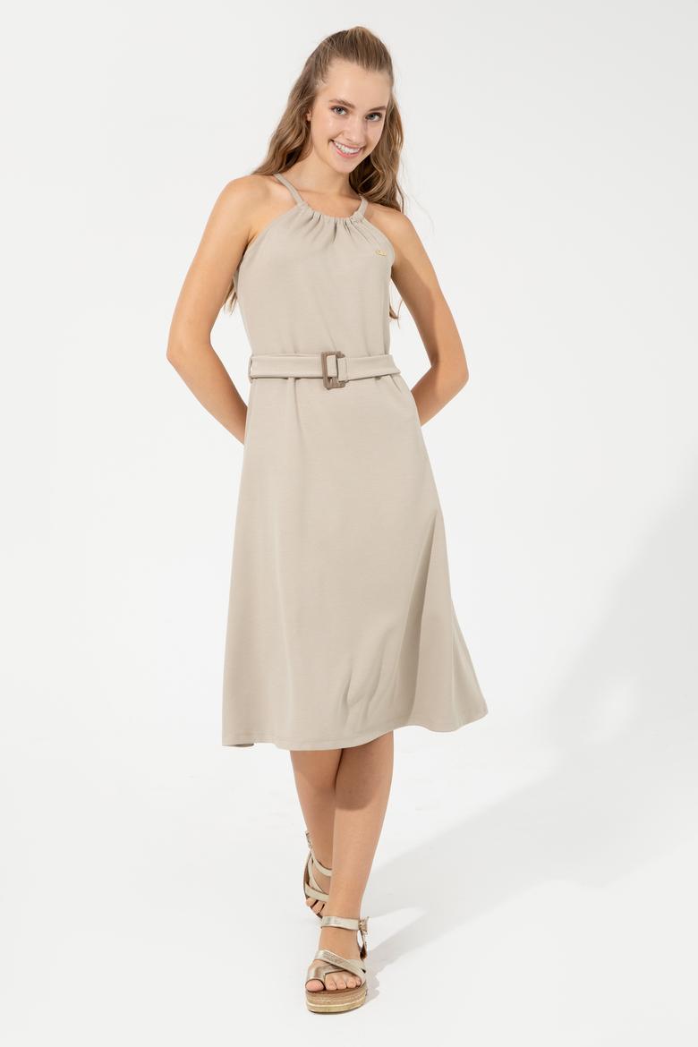 Kadın Haki Bisiklet Yaka Örme Elbise - 50248555007