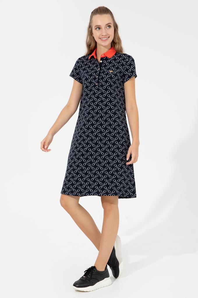 Kadın Lacivert Polo Yaka Örme Elbise