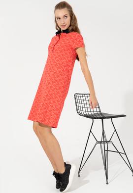 Kadın Kırmızı Polo Yaka Örme Elbise - 50248908024