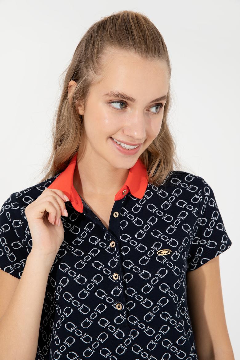 Kadın Lacivert Polo Yaka Örme Elbise - 50248908029