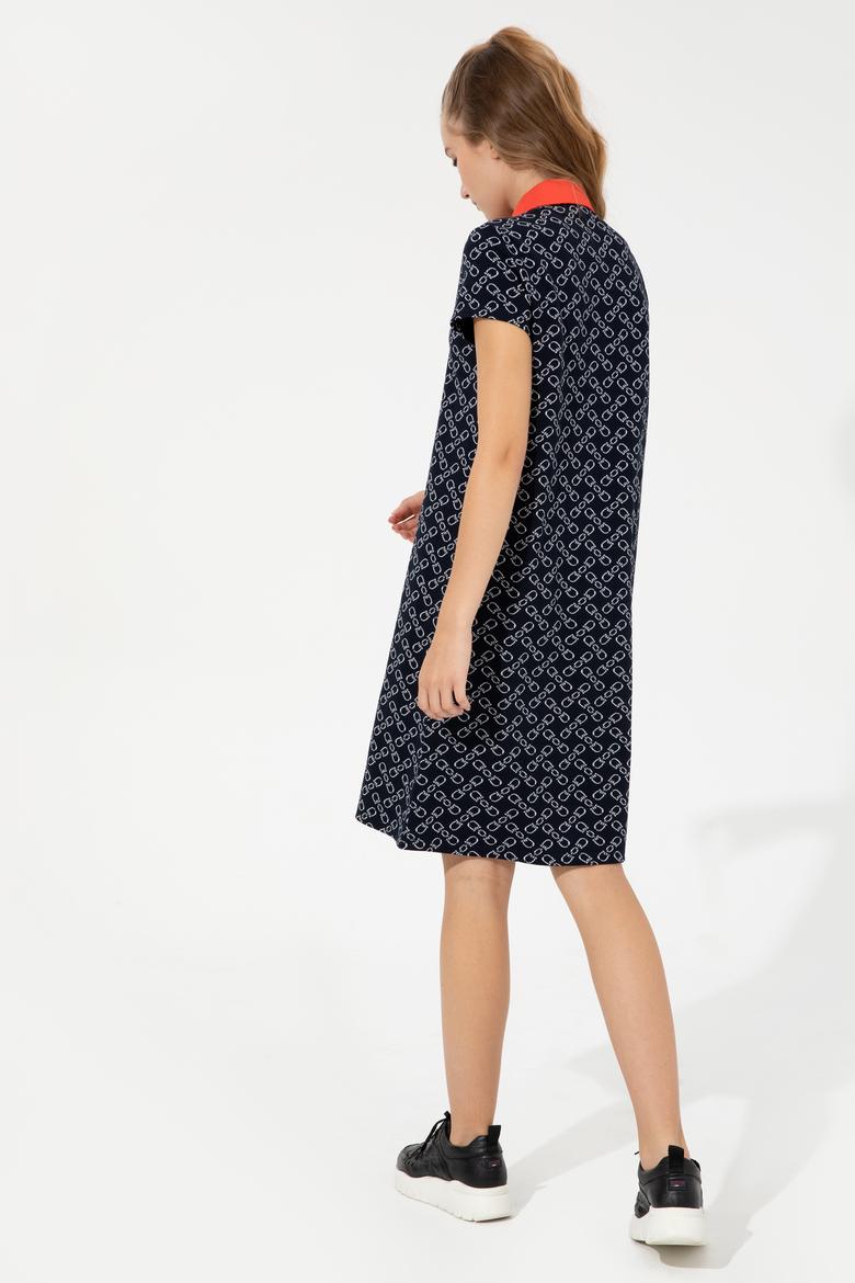Kadın Lacivert Polo Yaka Örme Elbise - 50248908029