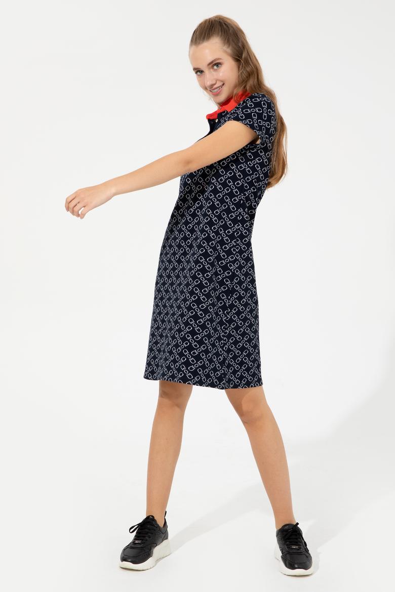 Kadın Lacivert Polo Yaka Örme Elbise - 50248908029