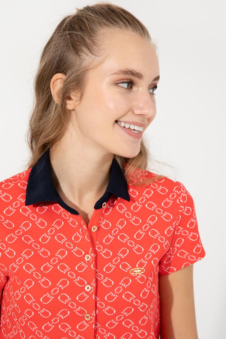 Kadın Kırmızı Polo Yaka Örme Elbise - 50248908024