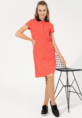 Kadın Kırmızı Polo Yaka Örme Elbise - 50248908024