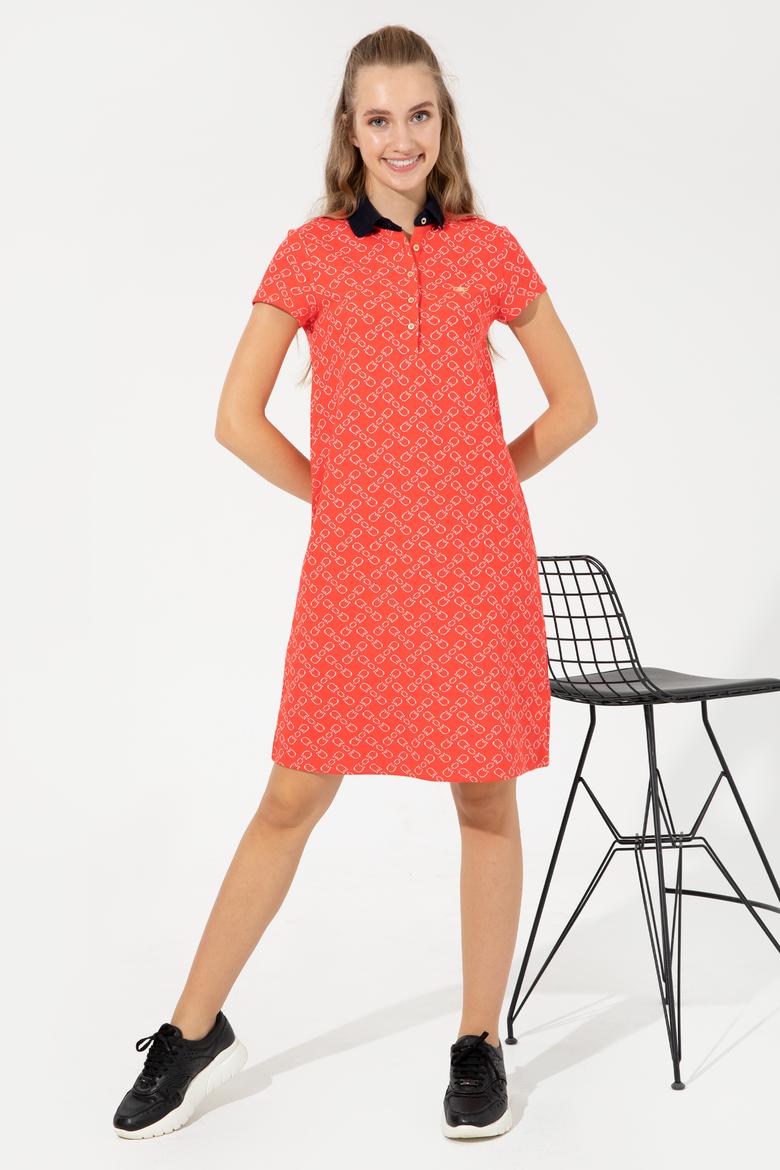 Kadın Kırmızı Polo Yaka Örme Elbise - 50248908024