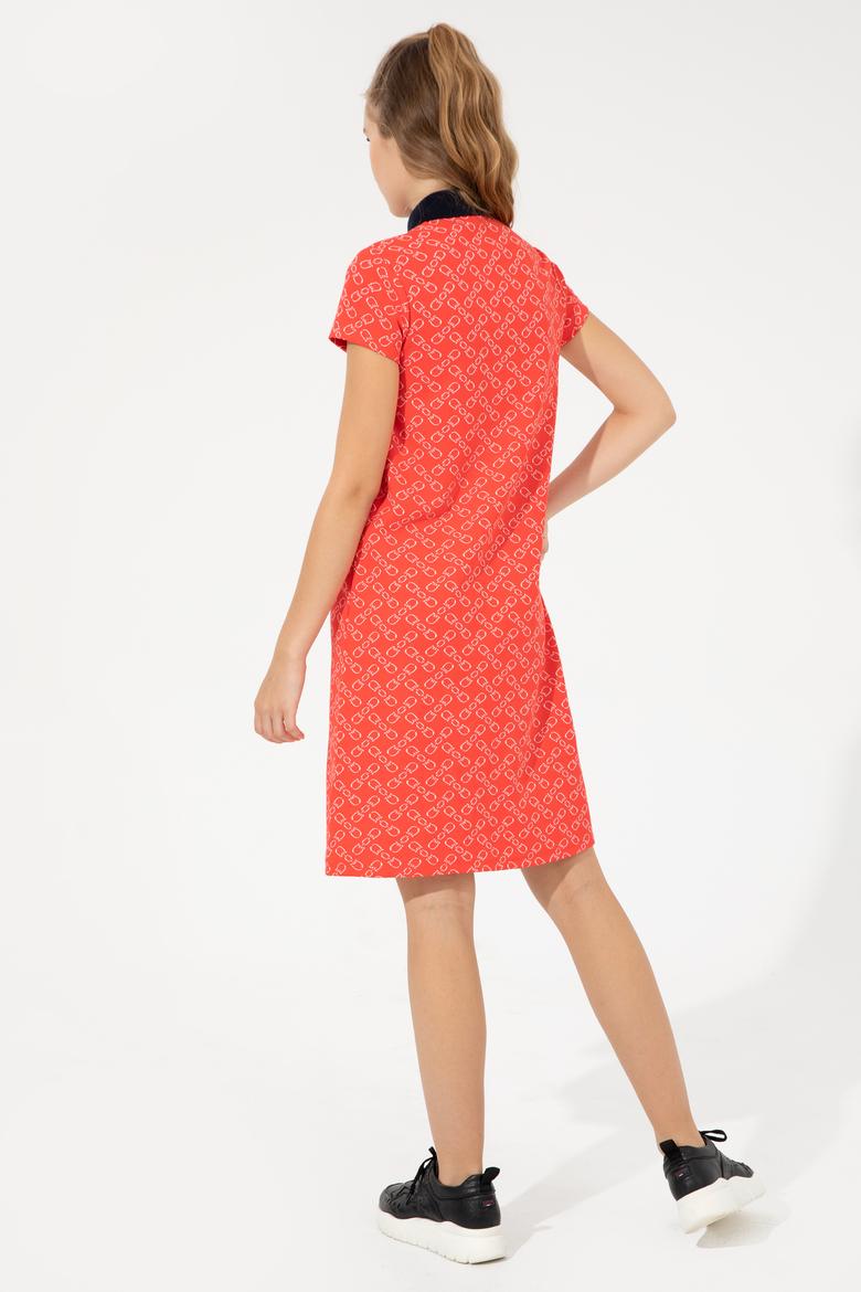 Kadın Kırmızı Polo Yaka Örme Elbise - 50248908024