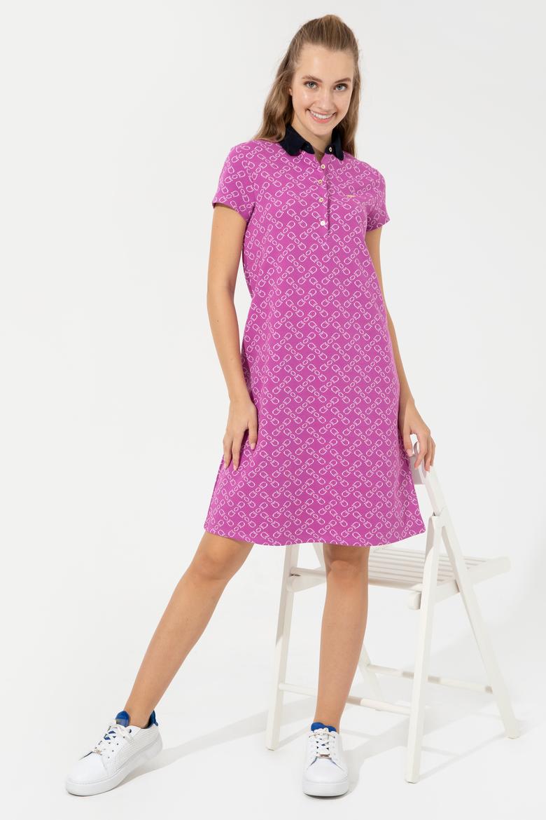 Kadın Menekşe Polo Yaka Örme Elbise - 50248908008