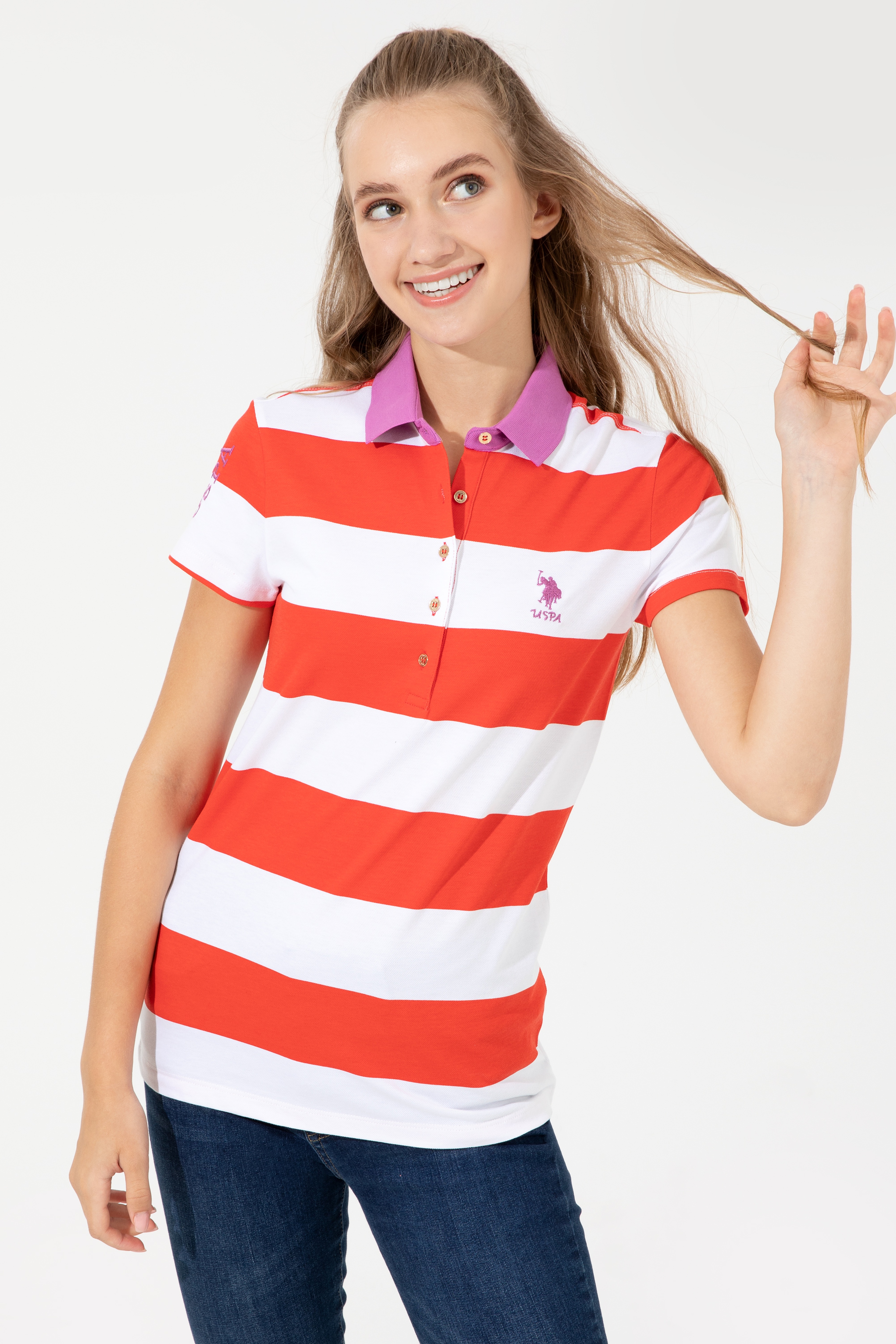 Kadın Kırmızı Polo Yaka Tişört - Image 3