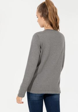Kadın Gri Melanj Basic Triko Hırka - 50253697004