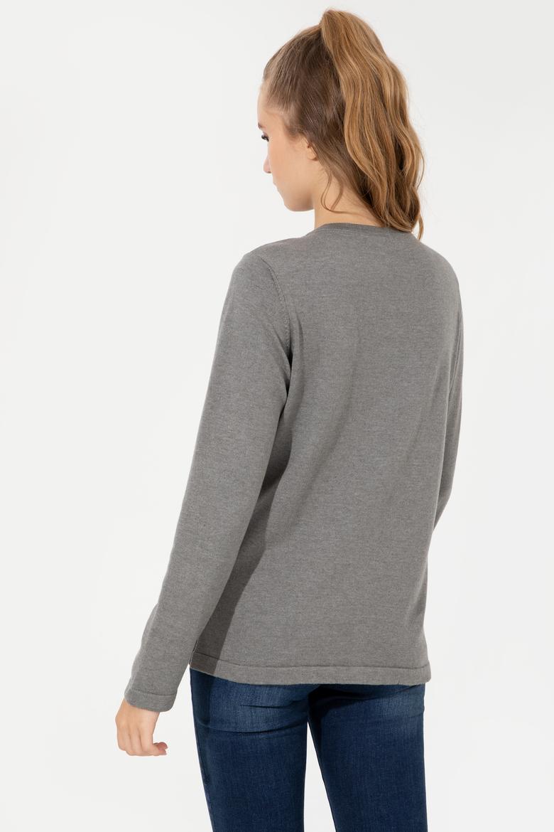 Kadın Gri Melanj Basic Triko Hırka - 50253697004