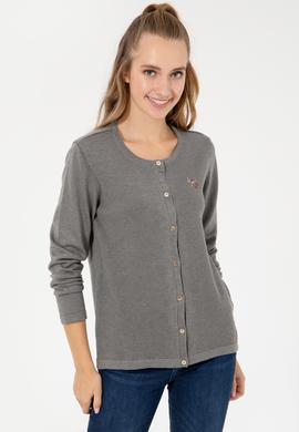 Kadın Gri Melanj Basic Triko Hırka - 50253697004