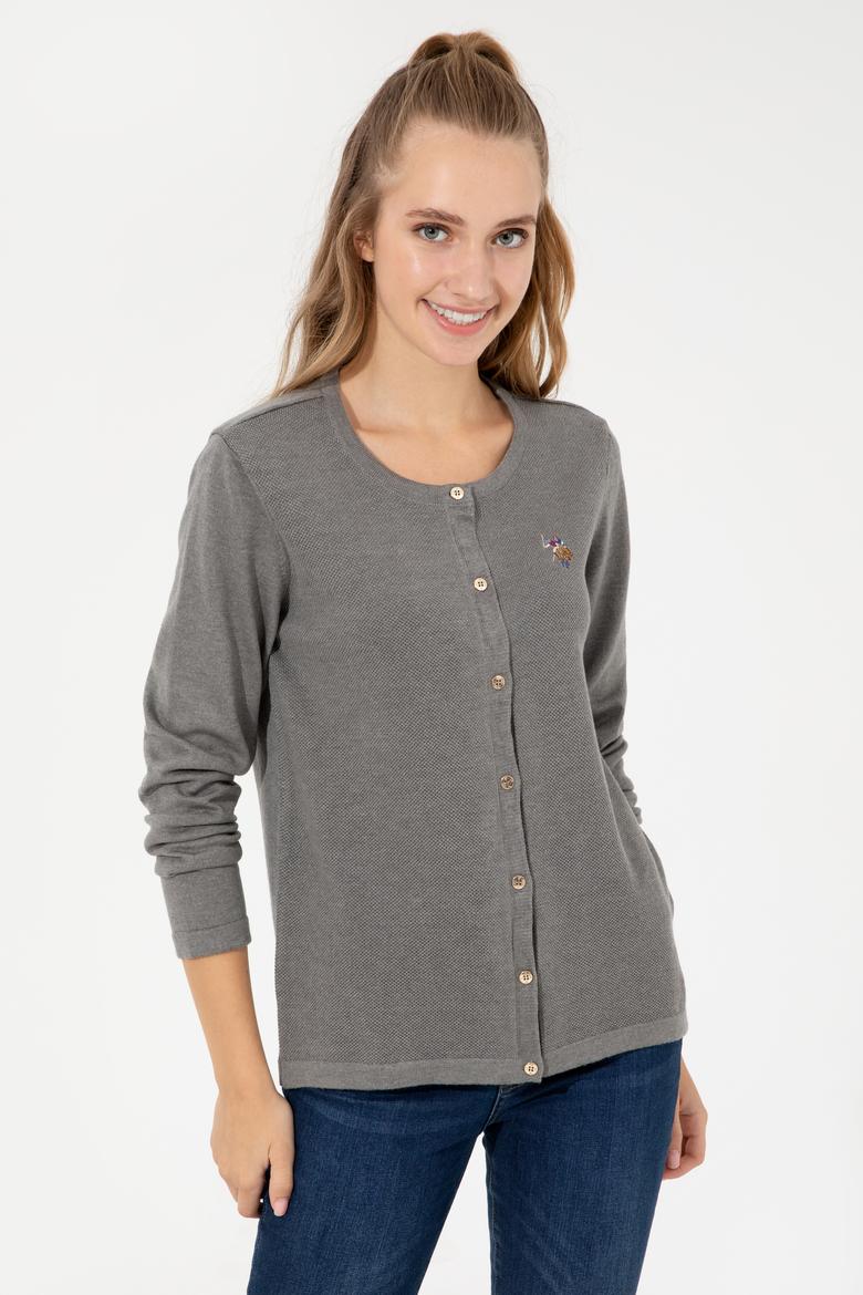 Kadın Gri Melanj Basic Triko Hırka - 50253697004