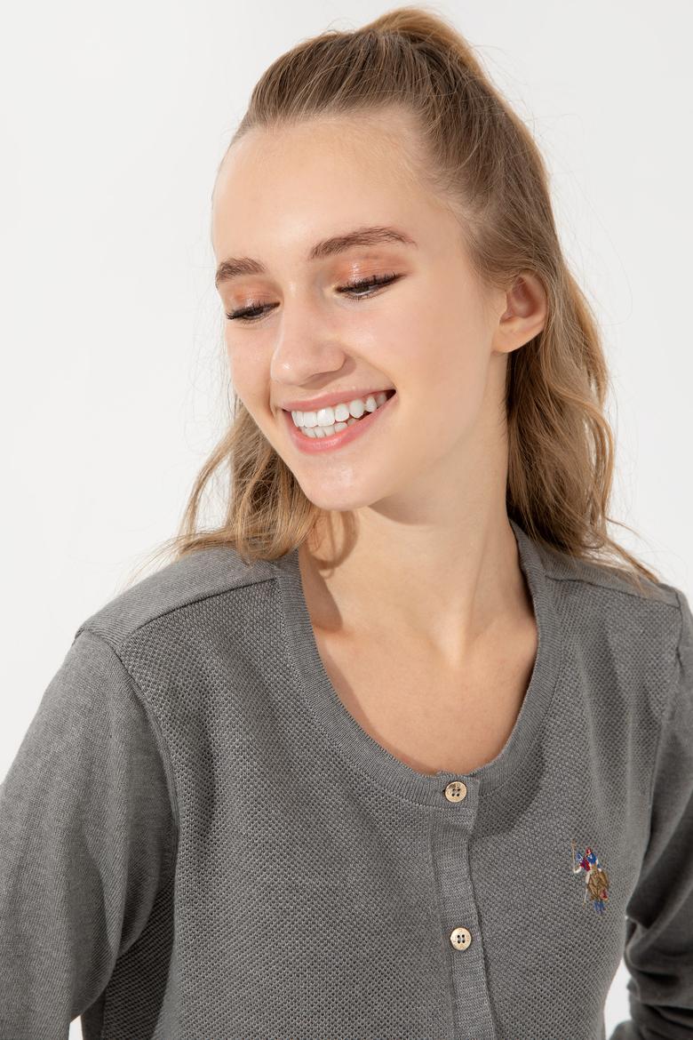 Kadın Gri Melanj Basic Triko Hırka - 50253697004