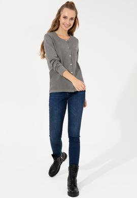 Kadın Gri Melanj Basic Triko Hırka - 50253697004