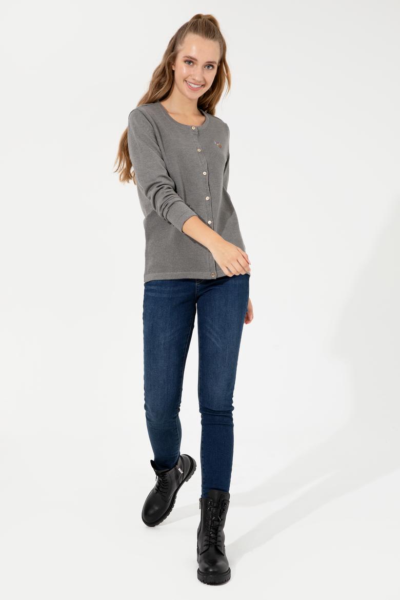 Kadın Gri Melanj Basic Triko Hırka - 50253697004