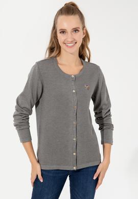 Kadın Gri Melanj Basic Triko Hırka - 50253697004