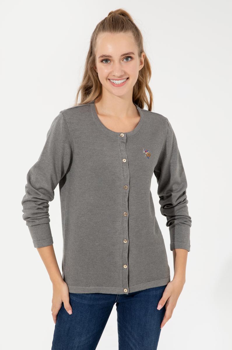 Kadın Gri Melanj Basic Triko Hırka