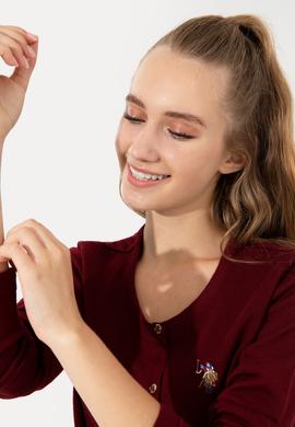 Kadın Bordo Basic Triko Hırka - 50253697027