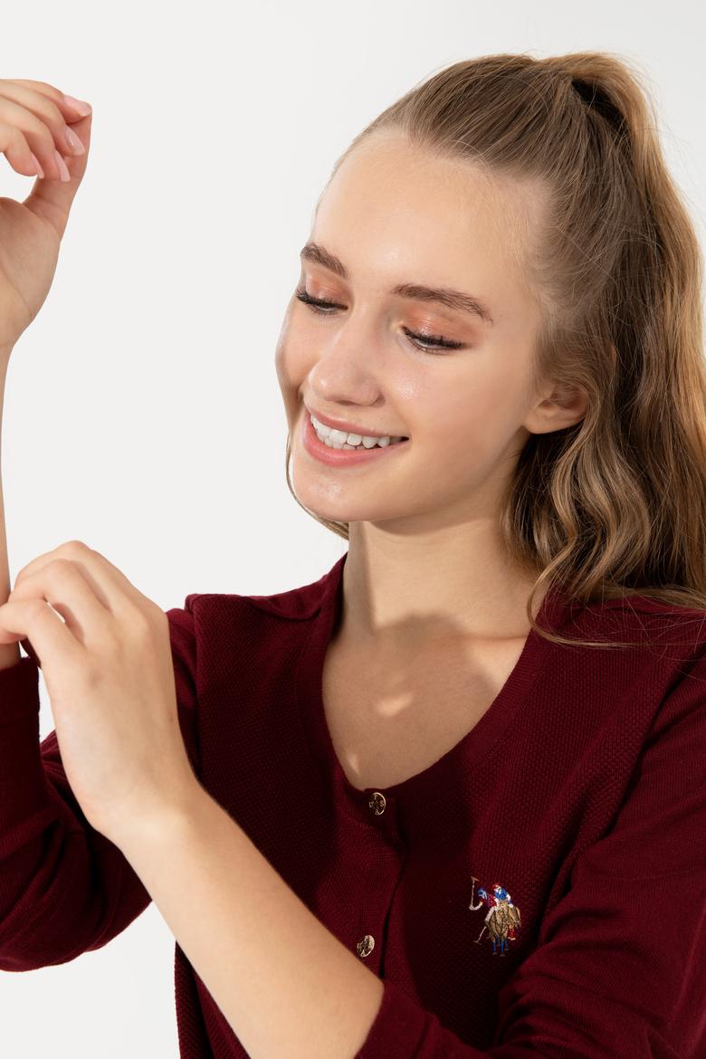 Kadın Bordo Basic Triko Hırka - 50253697027