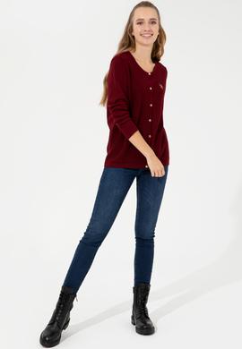 Kadın Bordo Basic Triko Hırka - 50253697027