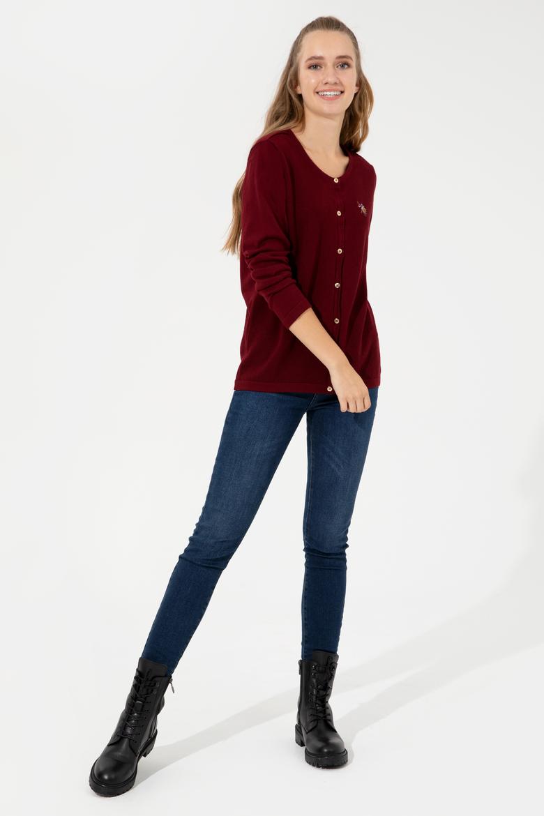 Kadın Bordo Basic Triko Hırka - 50253697027