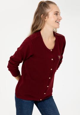 Kadın Bordo Basic Triko Hırka - 50253697027