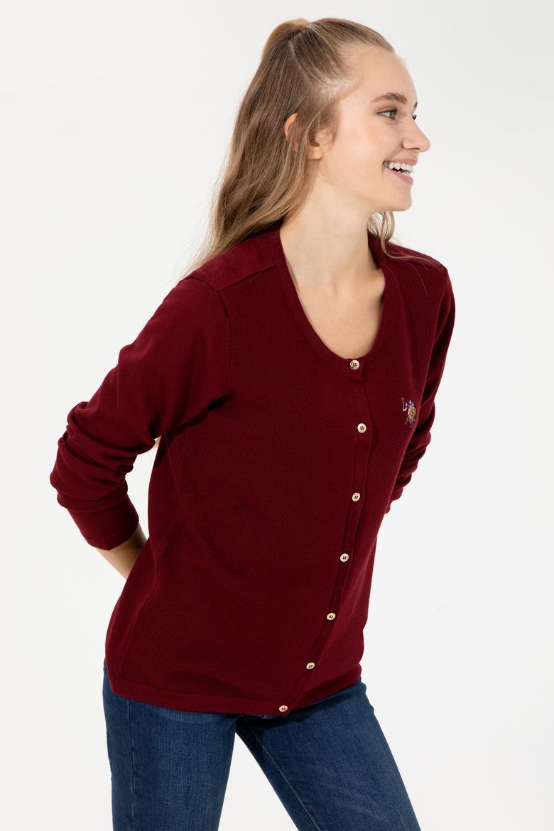 Kadın Bordo Basic Triko Hırka - 50253697027