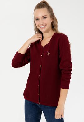 Kadın Bordo Basic Triko Hırka - 50253697027