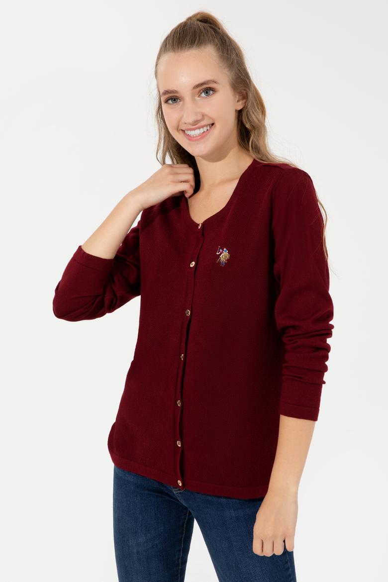 Kadın Bordo Basic Triko Hırka