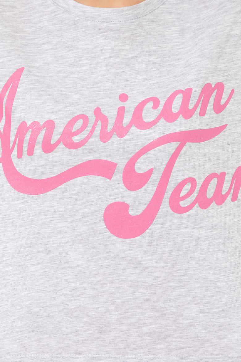 Kadın Gri Melanj Bisiklet Yaka Crop Tişört - 50248957038