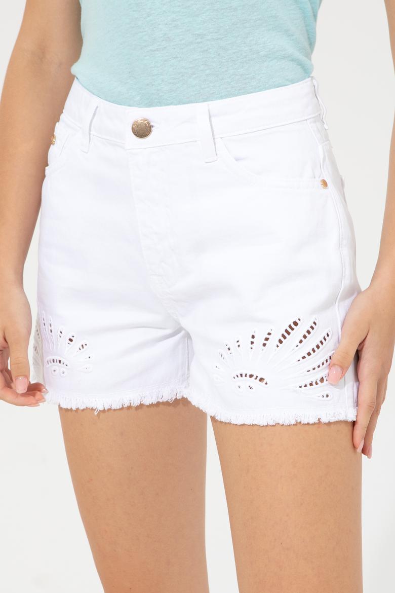 Kadın Beyaz Jean Bermuda Şort - 50247020014