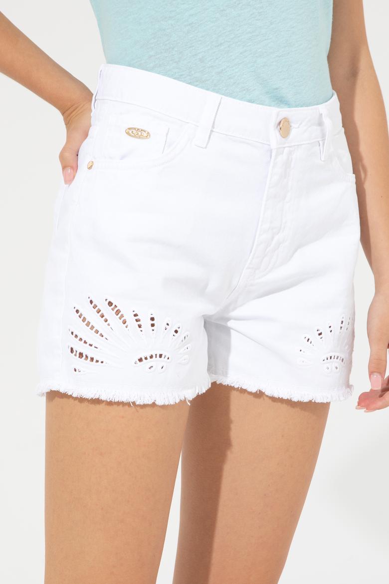 Kadın Beyaz Jean Bermuda Şort - 50247020014