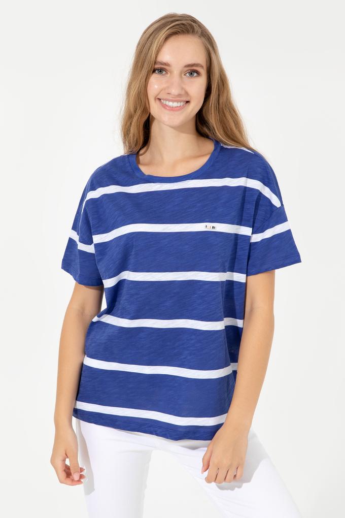 Kadın Mavi Bisiklet Yaka Tişört