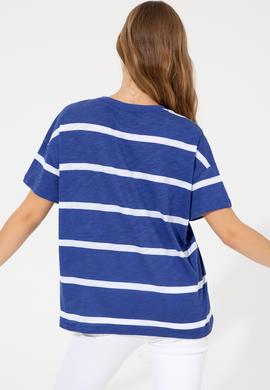 Kadın Mavi Bisiklet Yaka Tişört - 50249013052