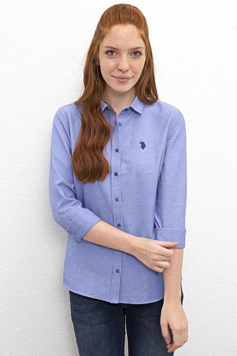 Kadın Mavi Gömlek Uzunkol Basic