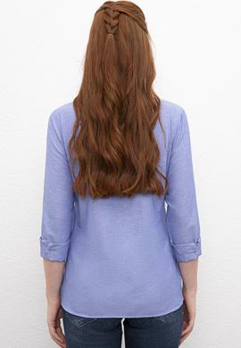 Kadın Mavi Gömlek Uzunkol Basic - 50231191033