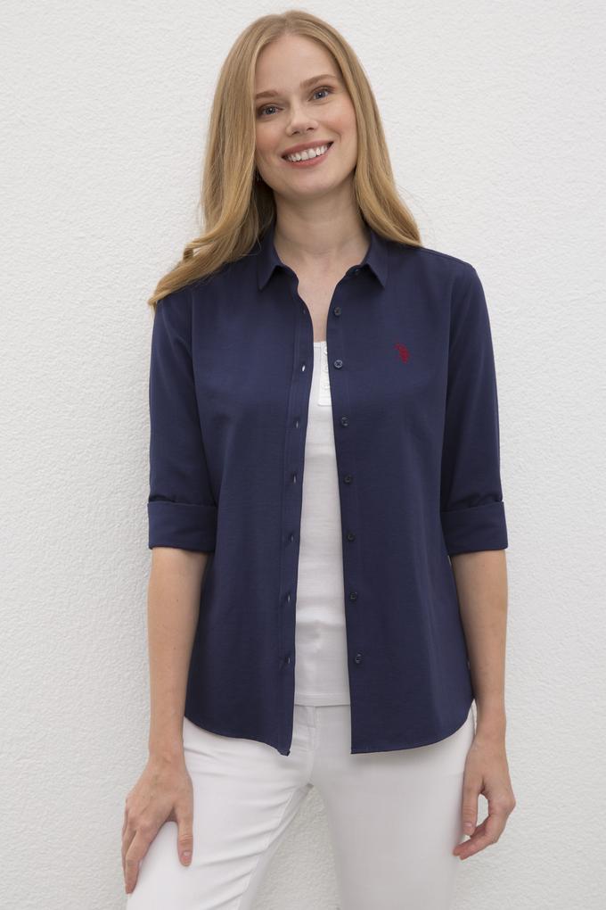 Kadın Lacivert Gömlek Uzunkol Basic