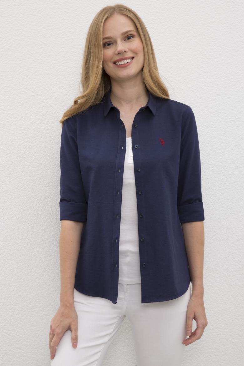 Kadın Lacivert Gömlek Uzunkol Basic