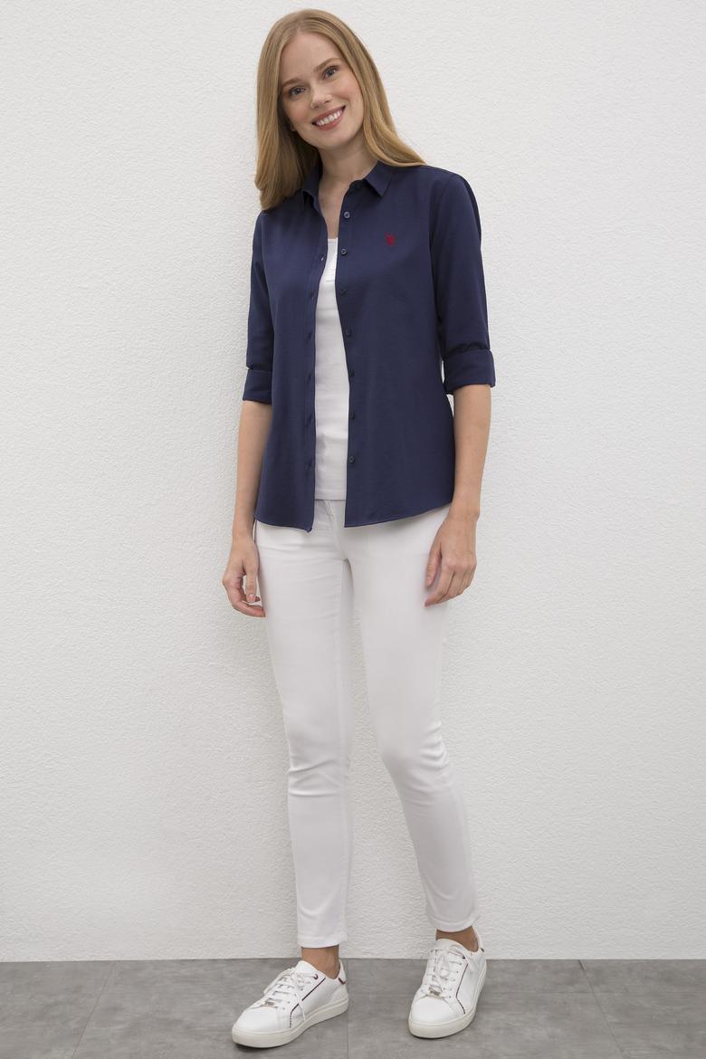 Kadın Lacivert Gömlek Uzunkol Basic - 50231191031