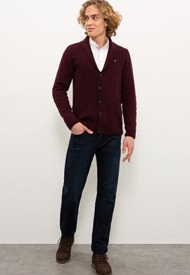 Erkek Bordo Triko Hırka - 50228363058