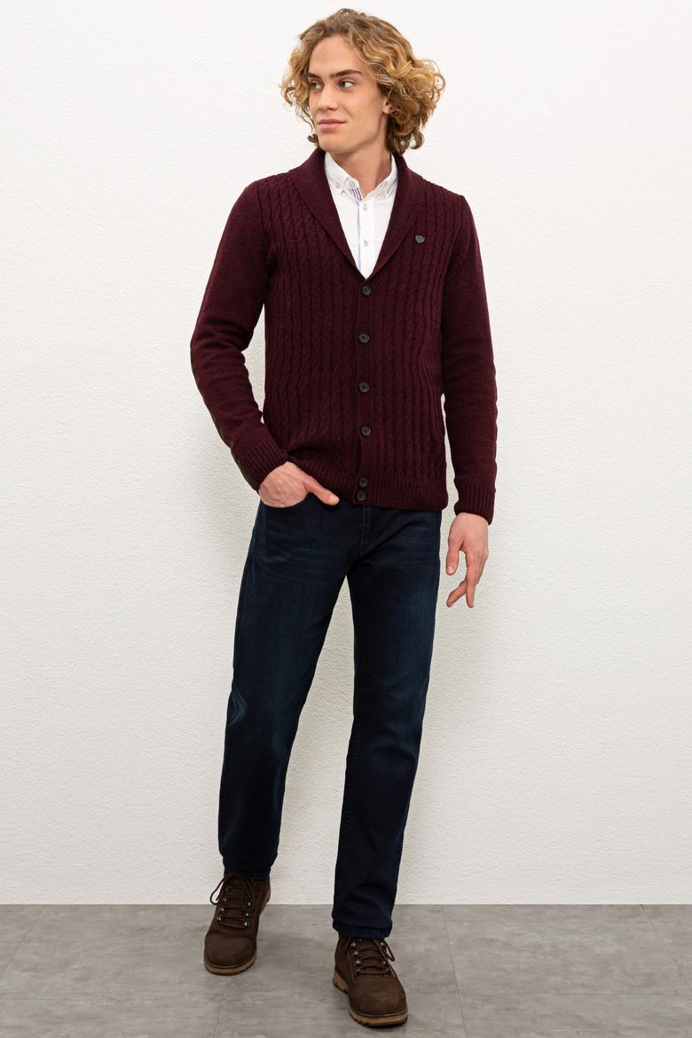 Erkek Bordo Triko Hırka - 50228363058