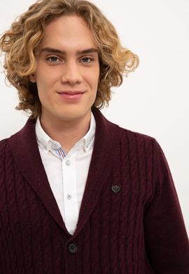 Erkek Bordo Triko Hırka - 50228363058